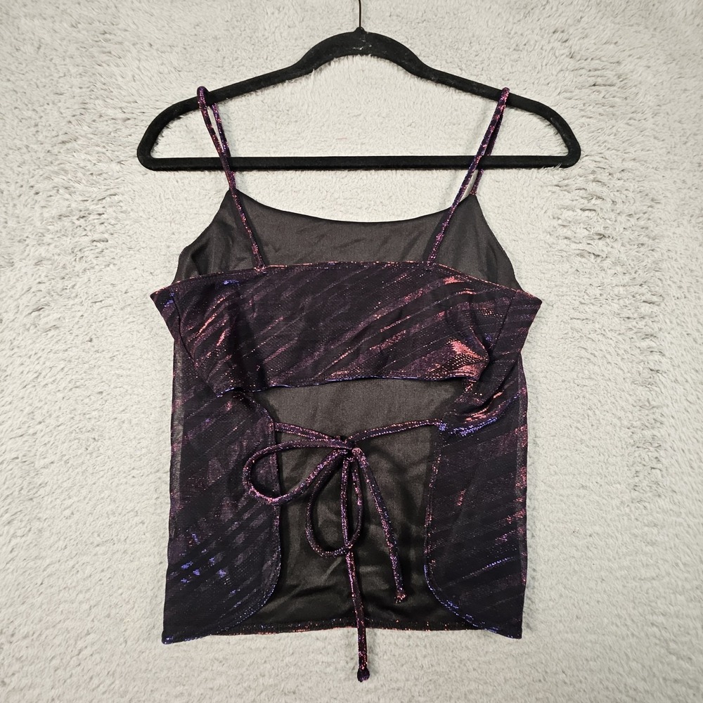 Vtg Vanity Cami Top Womens L Metallic Stripe Indie Sleaze Cyber Goth Y2K Disco - Picture 8 of 14
